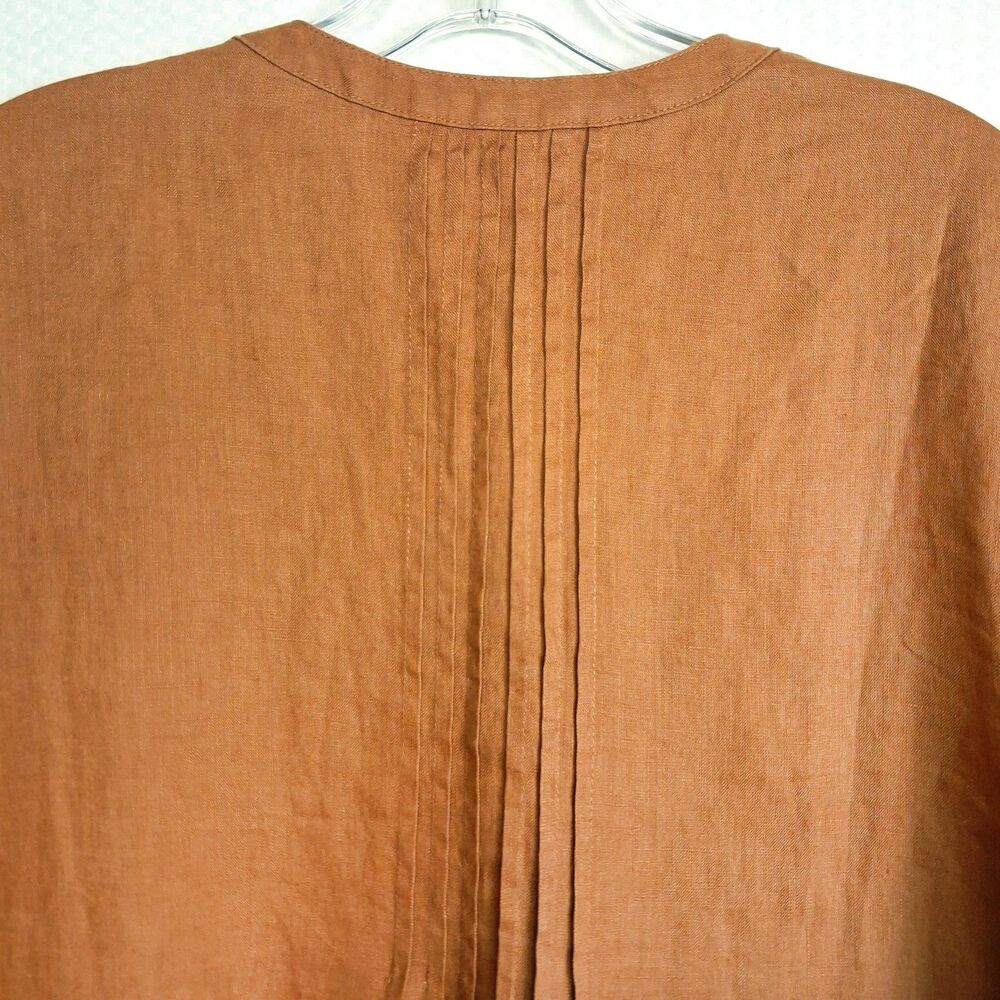 Quince NWT European Linen Short-Sleeve Swing Dress Golden Brown Pintuck Size XL - Picture 6 of 10
